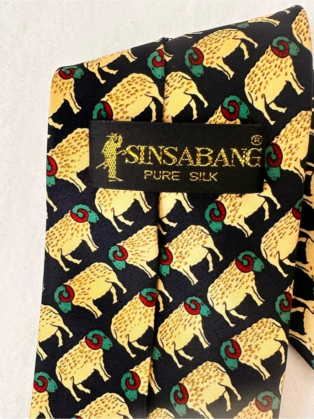 Classic Black Tie with Gold Ram Pattern - Men Accessories